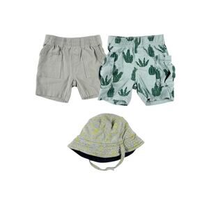 Tea Collection Cactus and Grey Shorts and Hat Bundle size 3-6 months